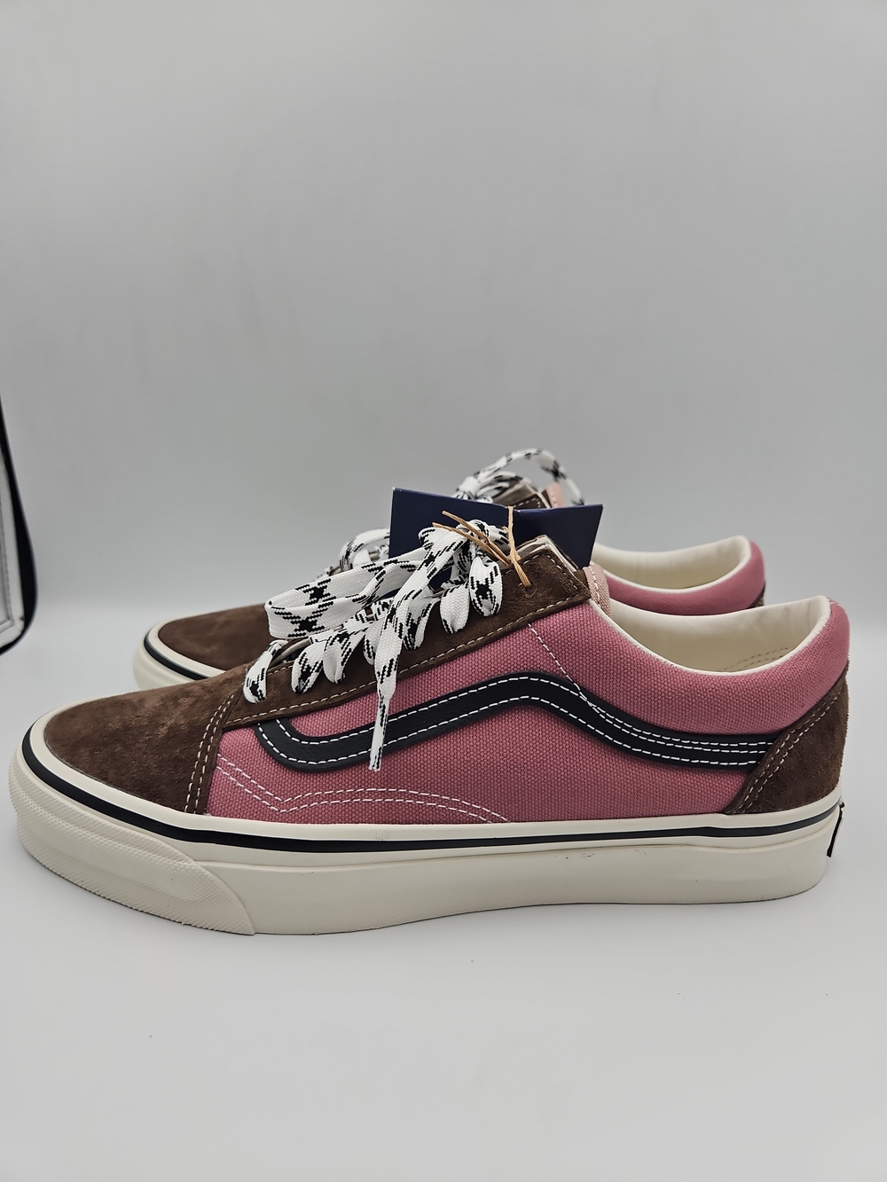 Vans Women's Pink and Brown Low-Top Sneakers with Black Stripe